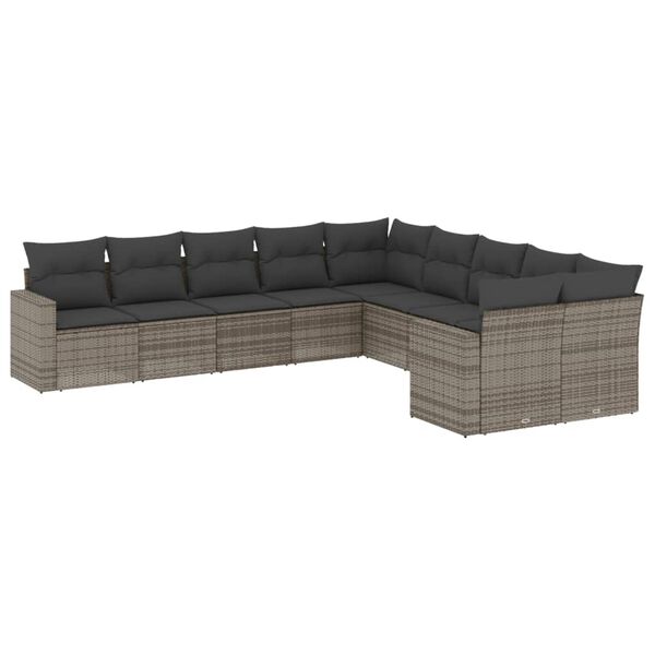 vidaXL 10-delige Loungeset met kussens poly rattan grijs