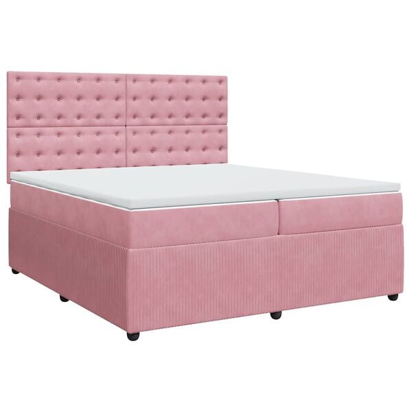 vidaXL Boxspring met matras fluweel roze 200x200 cm