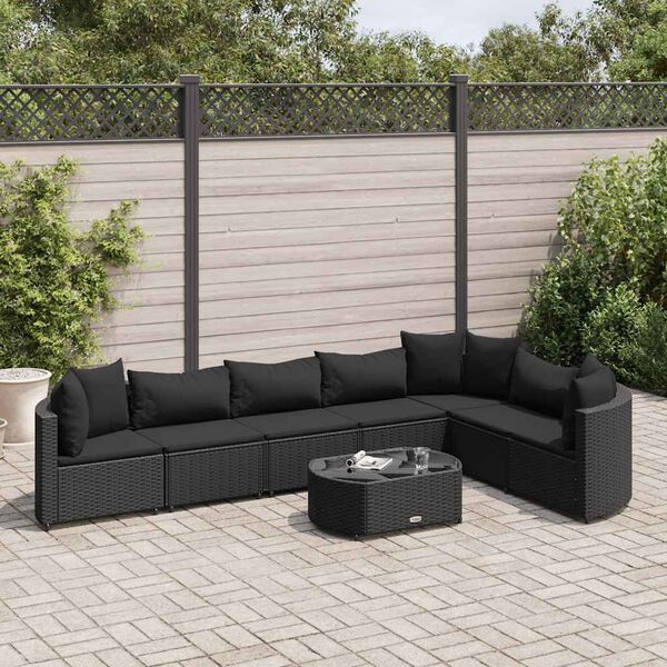 vidaXL 8-delige Loungeset met kussens poly rattan zwart