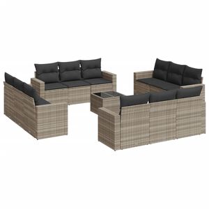 vidaXL 13-delige Loungeset met kussens poly rattan lichtgrijs