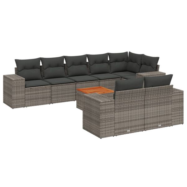 vidaXL 9-delige Loungeset met kussens poly rattan grijs