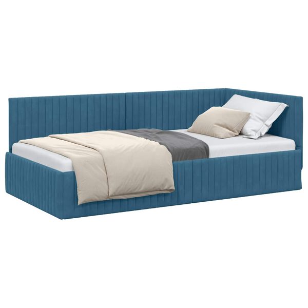 vidaXL Hoekbedframe met hoofdeinde Blauw 100 cm x 200 cm Fluweel