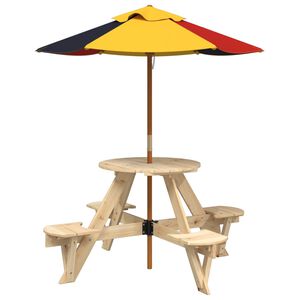 vidaXL Picknicktafel voor 4 kinderen met parasol rond vurenhout