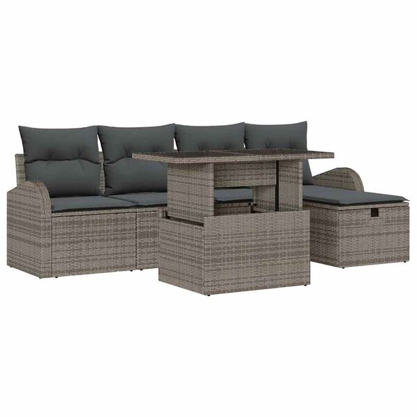 vidaXL Tuin Sofa Set met kussen met opslag 6 pcs Grijs Poly riet