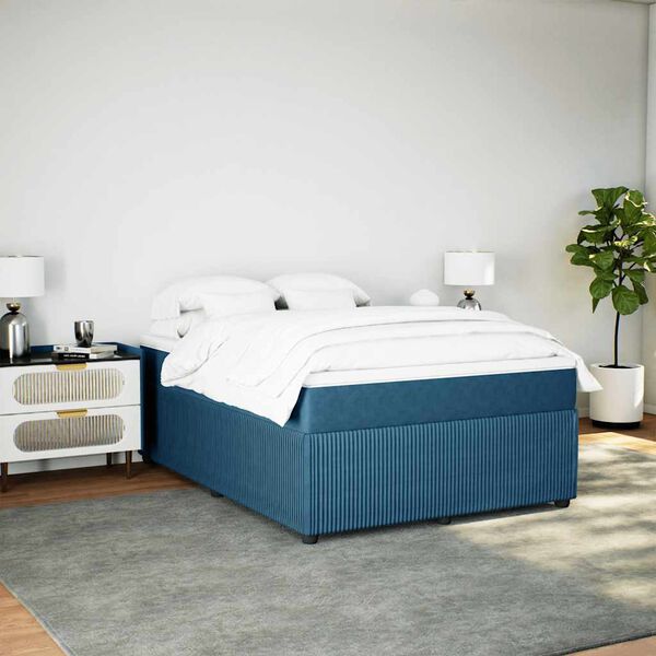 vidaXL Boxspring met matras fluweel donkerblauw 140x200 cm