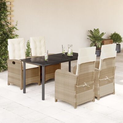 vidaXL 5-delige Tuinset met kussens poly rattan beige