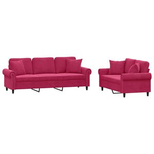 vidaXL 2-delige Loungeset met kussens fluweel wijnrood