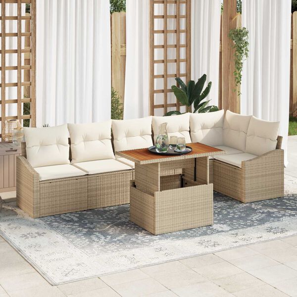 vidaXL Tuin Sofa Set met opslag 7 pcs Beige Poly riet