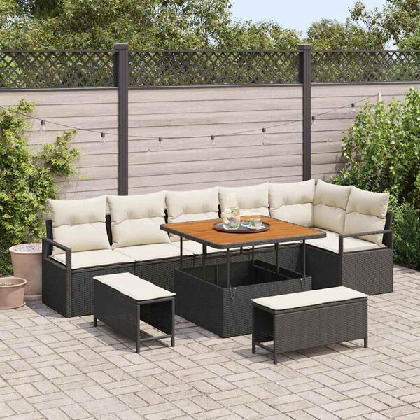 vidaXL Tuin Sofa Set met kussen met opslag 9 pcs Zwart en Cr&egrave;me