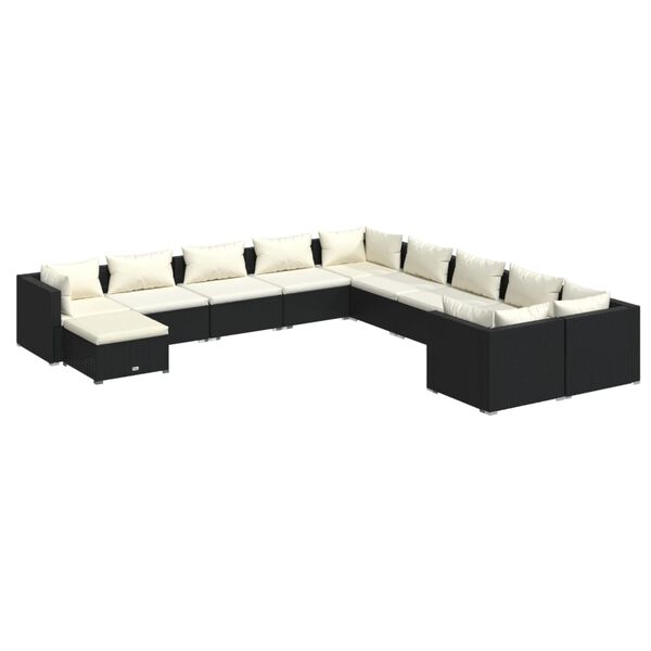 vidaXL 11-delige Loungeset met kussens poly rattan zwart