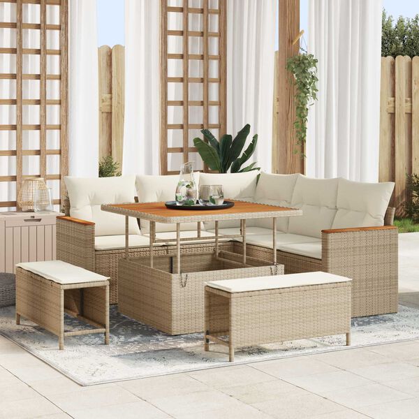 vidaXL Tuinbankenset 8 pcs Beige poly rattan