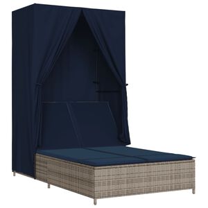 vidaXL Ligbed tweepersoons met dak en gordijn poly rattan grijs