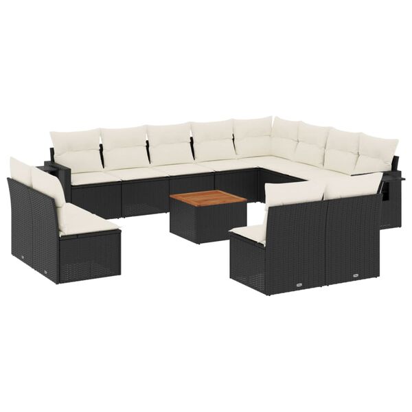 vidaXL 13-delige Loungeset met kussens poly rattan zwart