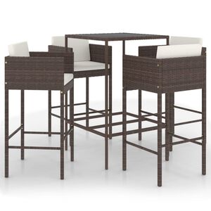 vidaXL 5-delige Tuinbarset met kussens poly rattan bruin