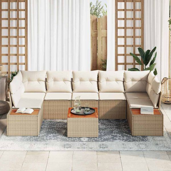 vidaXL Tuin Sofa Set met kussen 8 pcs Beige Poly riet