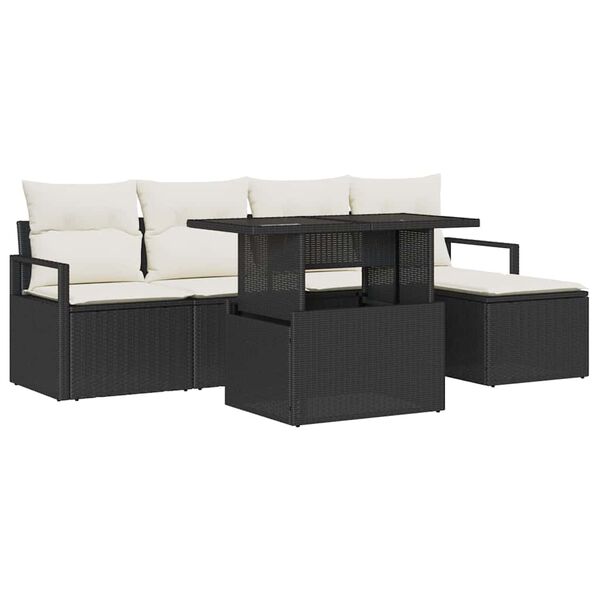 vidaXL Tuin Sofa Set met opslag 6 pcs Zwart en Cr&egrave;me poly rattan