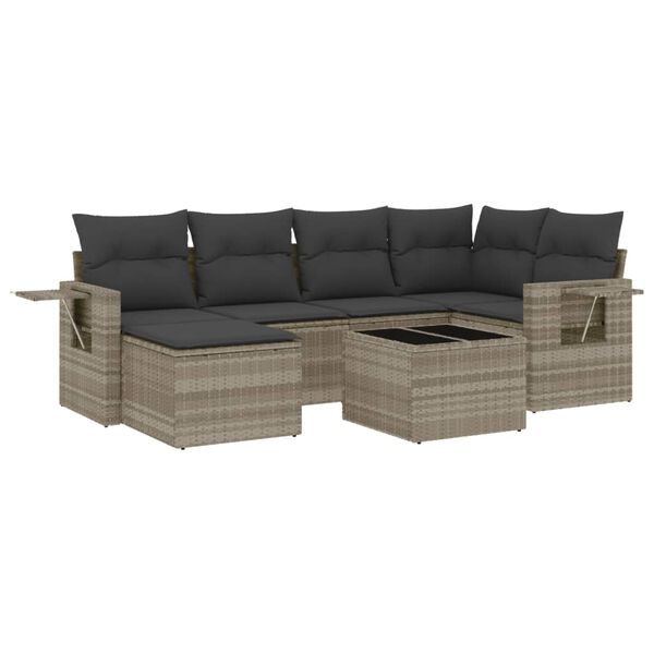 vidaXL 7-delige Loungeset met kussens poly rattan lichtgrijs