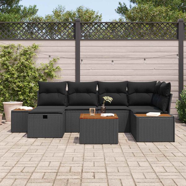 vidaXL Tuin Sofa Set met kussen 7 pcs Zwart 55 x 62 x 69 cm Poly riet