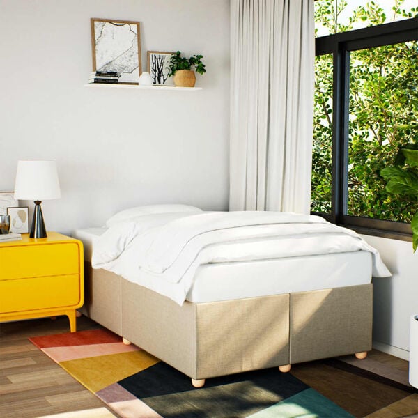 vidaXL Bedframe zonder matras 120x190 cm stof cr&egrave;mekleurig