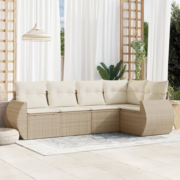 vidaXL 5-delige Loungeset met kussens poly rattan beige