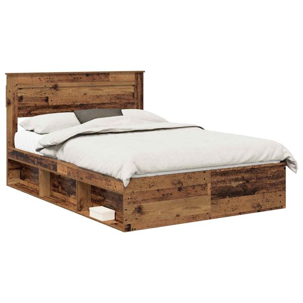vidaXL Bedframe met hoofdeinde Oudhout 160 x 200 cm Massief grenenhout