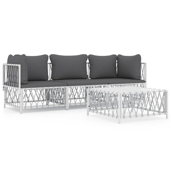 vidaXL 4-delige Loungeset met kussens staal wit