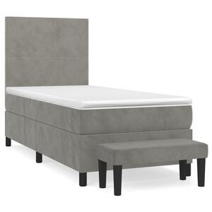 vidaXL Boxspring met matras fluweel lichtgrijs 80x200 cm