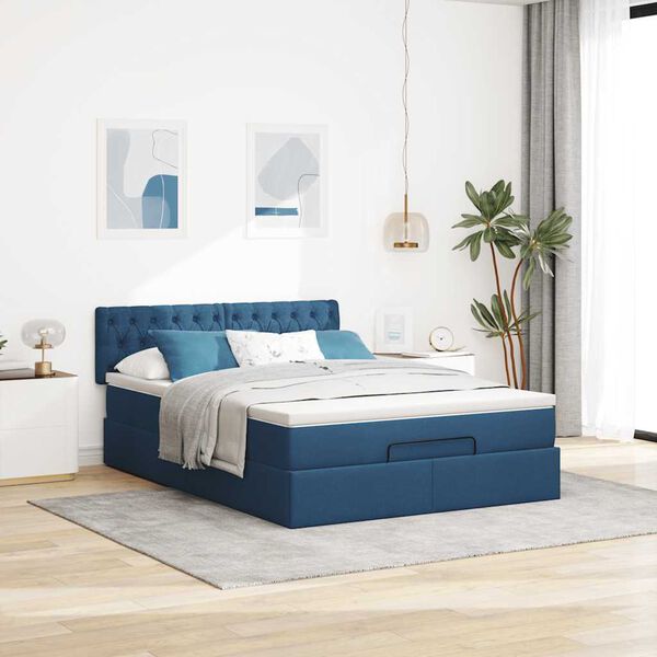 vidaXL Bed poef met matras en LED's stof 140x190 cm blauw