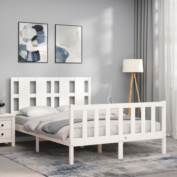 vidaXL Bedframe met hoofdbord massief hout wit