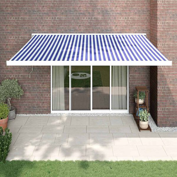 vidaXL Luifel uittrekbaar 4x3 m stof en aluminium blauw en wit