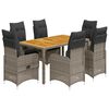 vidaXL 7-delige Bistroset met kussens poly rattan grijs