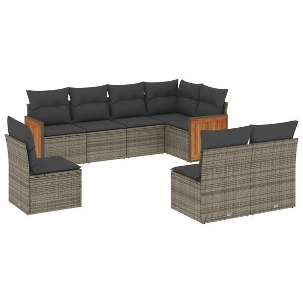 vidaXL 8-delige Loungeset met kussens poly rattan grijs
