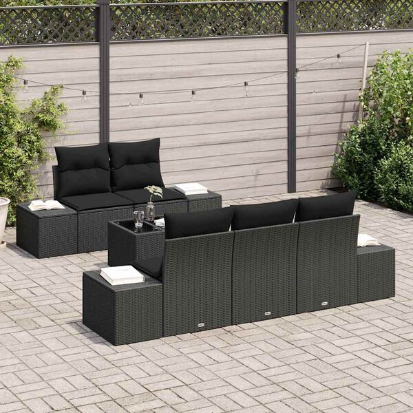 vidaXL Tuin Sofa Set met kussen met opslag 6 pcs Zwart poly rattan