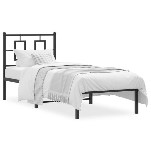 vidaXL Bedframe met hoofdbord metaal zwart 75x190 cm