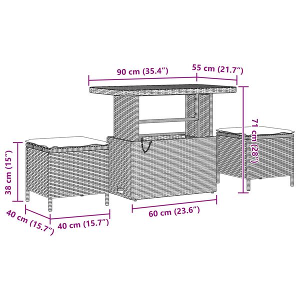 vidaXL Tuinbankenset met kussen Zwart poly rattan