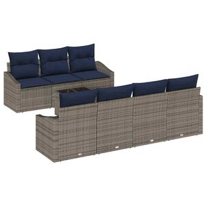 vidaXL Bankstel met kussen 8 pcs Grijs en Marineblauw poly rattan