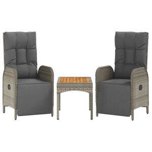vidaXL Tuinstoelen 2 st verstelbaar met tafel poly rattan grijs
