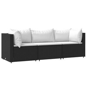 vidaXL 3-delige Loungeset met kussens poly rattan zwart