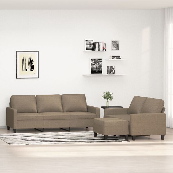 vidaXL 3-delige Loungeset met kussens stof taupe