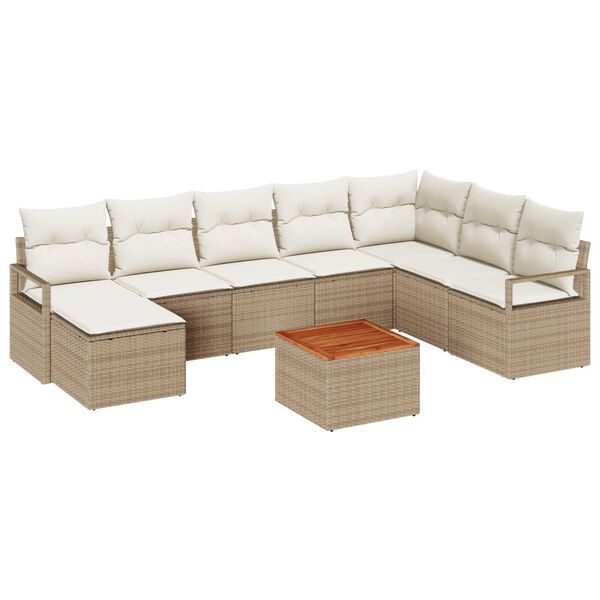 vidaXL Tuinbankenset met opslag 9 pcs Beige en Cr&egrave;me poly rattan