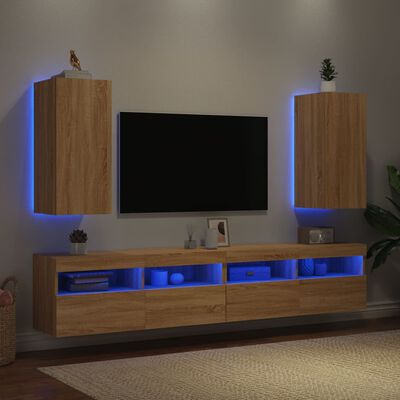 vidaXL Tv-wandmeubels met LED 2 st 30,5x35x70 cm sonoma eikenkleurig