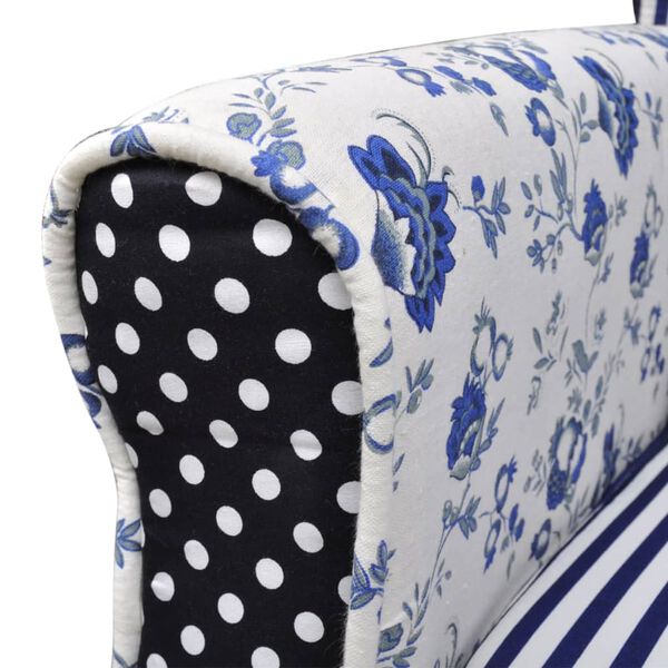 vidaXL Fauteuil met patchwork stof blauw/grijs