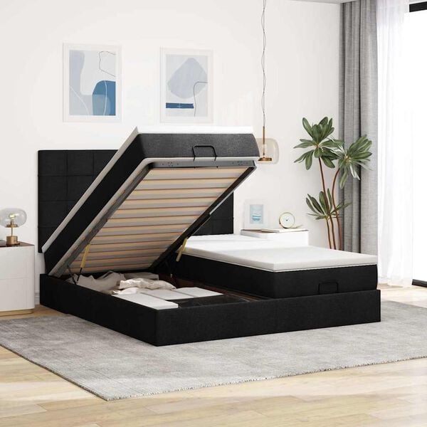 vidaXL Ottoman bed met matrassen 160x200cm stof zwart