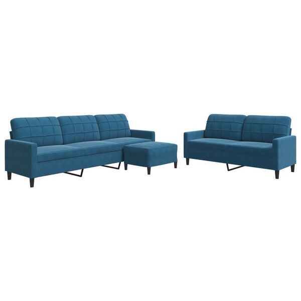 vidaXL 3-delige Loungeset met kussens fluweel blauw