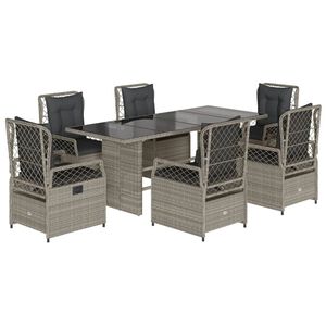 vidaXL 7-delige Tuinset met kussens poly rattan grijs