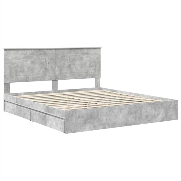 vidaXL Opslag bed met hoofdeinde Beton Grijs 180 x 200 cm Bewerkt hout