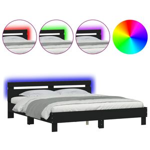 vidaXL Bedframe met hoofdeinde en LED-verlichting zwart 160x200 cm