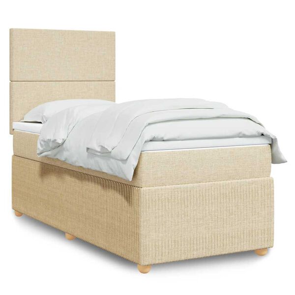 vidaXL Boxspring met matras stof cr&egrave;mekleurig 90x190 cm