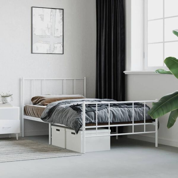 vidaXL Bedframe met hoofd- en voeteneinde metaal wit 75x190 cm