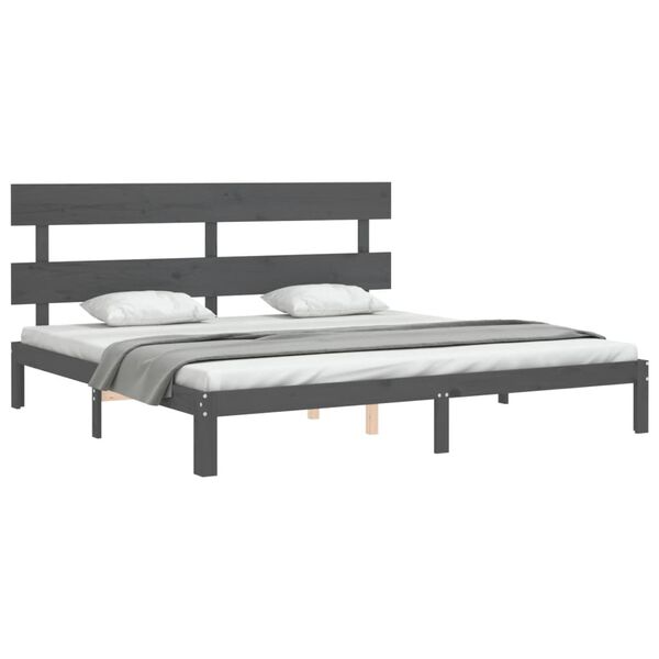 vidaXL Bedframe met hoofdbord massief hout grijs 200x200 cm